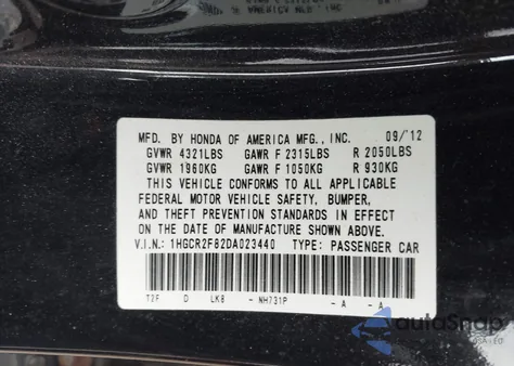 2013 Honda Accord Ex-L from USA, damaged, VIN 1HGCR2F82DA023440
